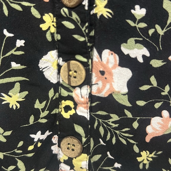 J Gee Black Floral Babydoll 3 Quarter Sleeve Half Button Up Dress Womens Small - Picture 6 of 7